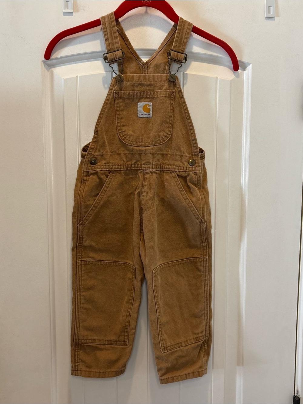 Carhartt Bib Overalls Toddler 24m 2t Double Knee Cotton Tan READ